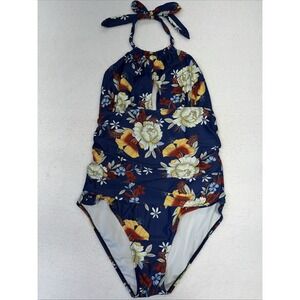 Eomenie Women's One Piece Swimsuit Tummy Control Blue Floral Print Size XL